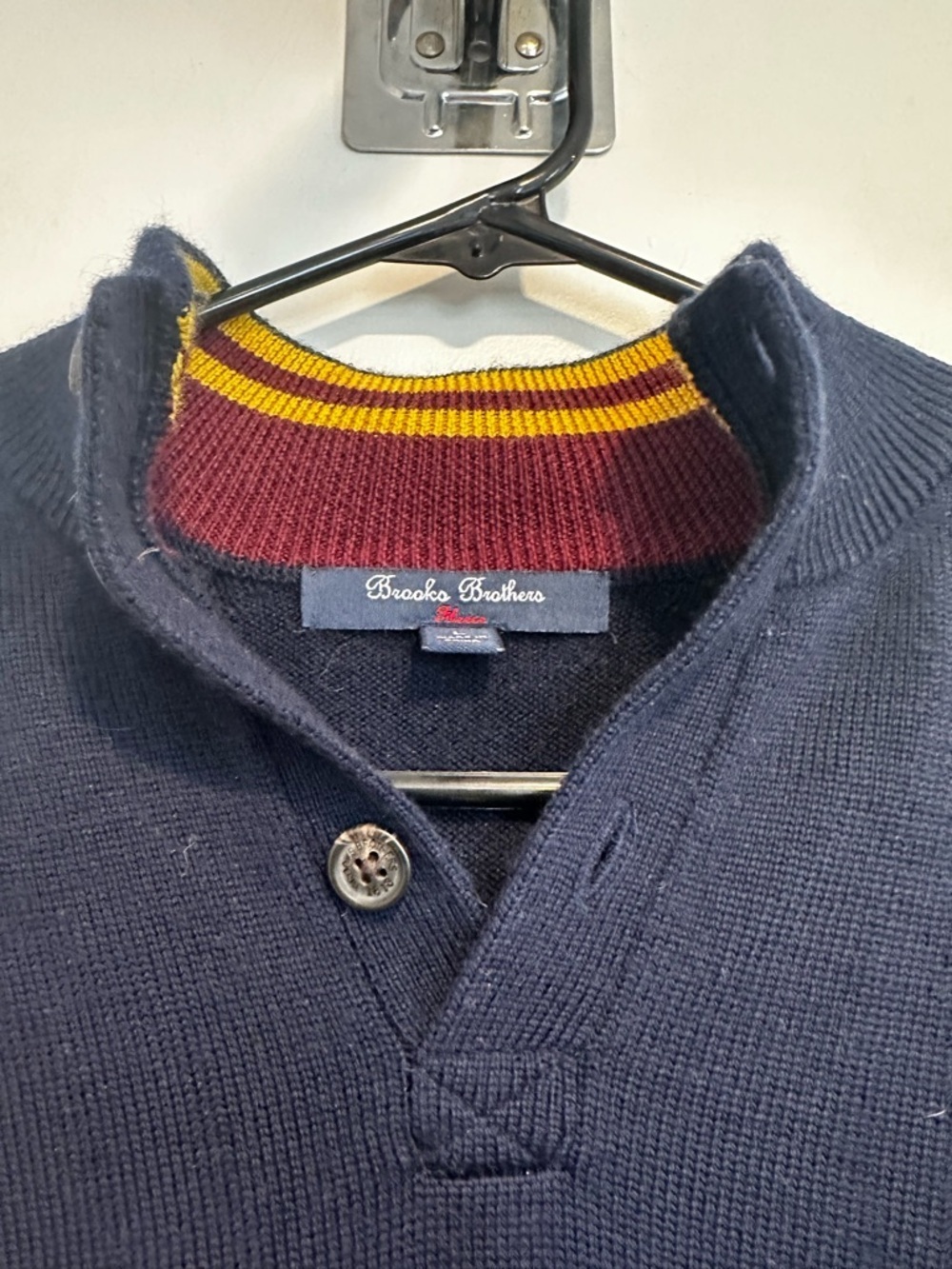 Brooks Brothers Navy V-Neck Sweater with Yellow Trim - Picture 7 of 10